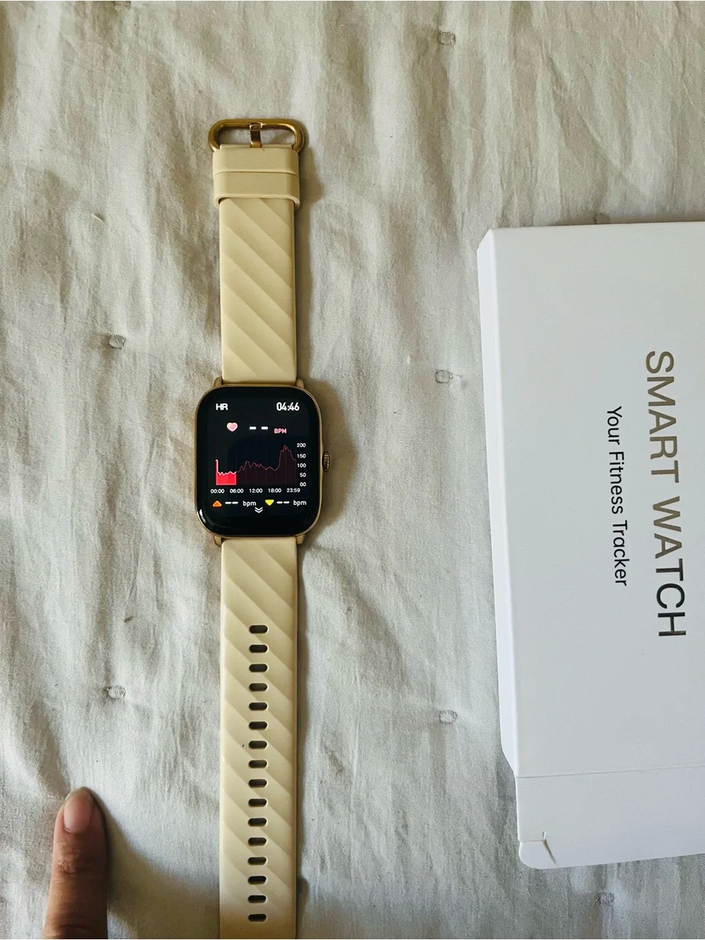 Beige Smart Watch Fitness Tracker with Gold-Tone Case